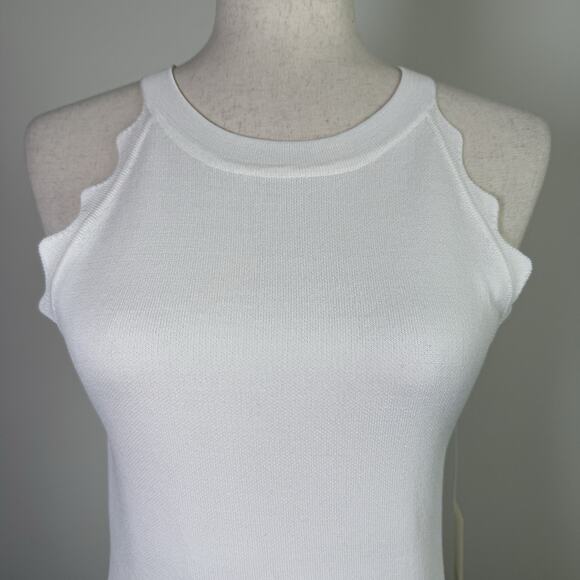 Eliza J White Tank Top Size Small White Wave Ruffle Hem *Flaws Formal Stretch - Picture 2 of 16